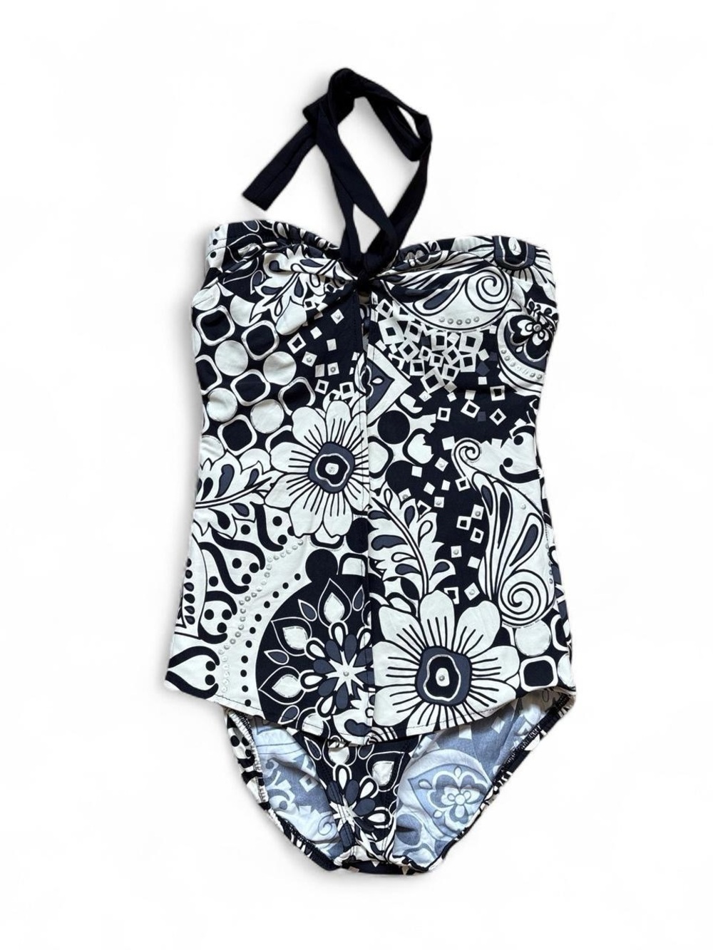 Tara Grinna Luxury Convertible Swim Suit // Black White Floral One Piece 6